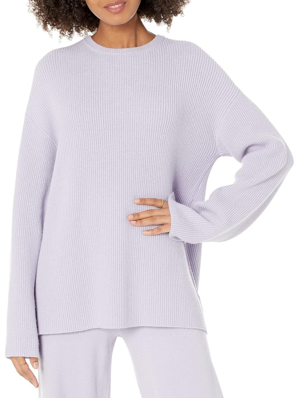 The Drop Women's Alice Crew-Neck Back-Slit Ribbed Pullover Sweater